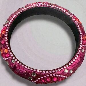 Elegant Pink and Red Beaded Bangle